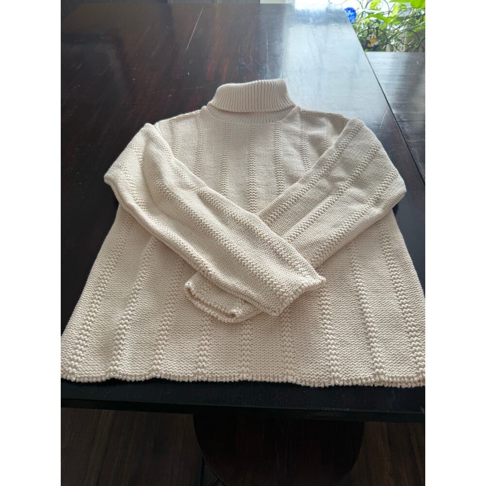 Mermaid New England Chunky Knit Turtleneck Sweater Cream Wool Bl Small